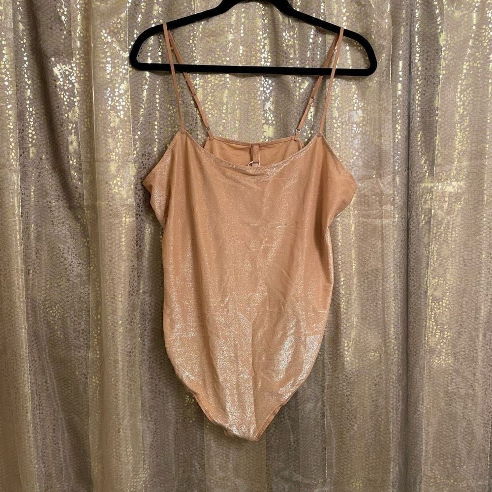 SKIMS Shimmer Glitter Nude Ochre Cami Thong Bodysuit, 3X NWT